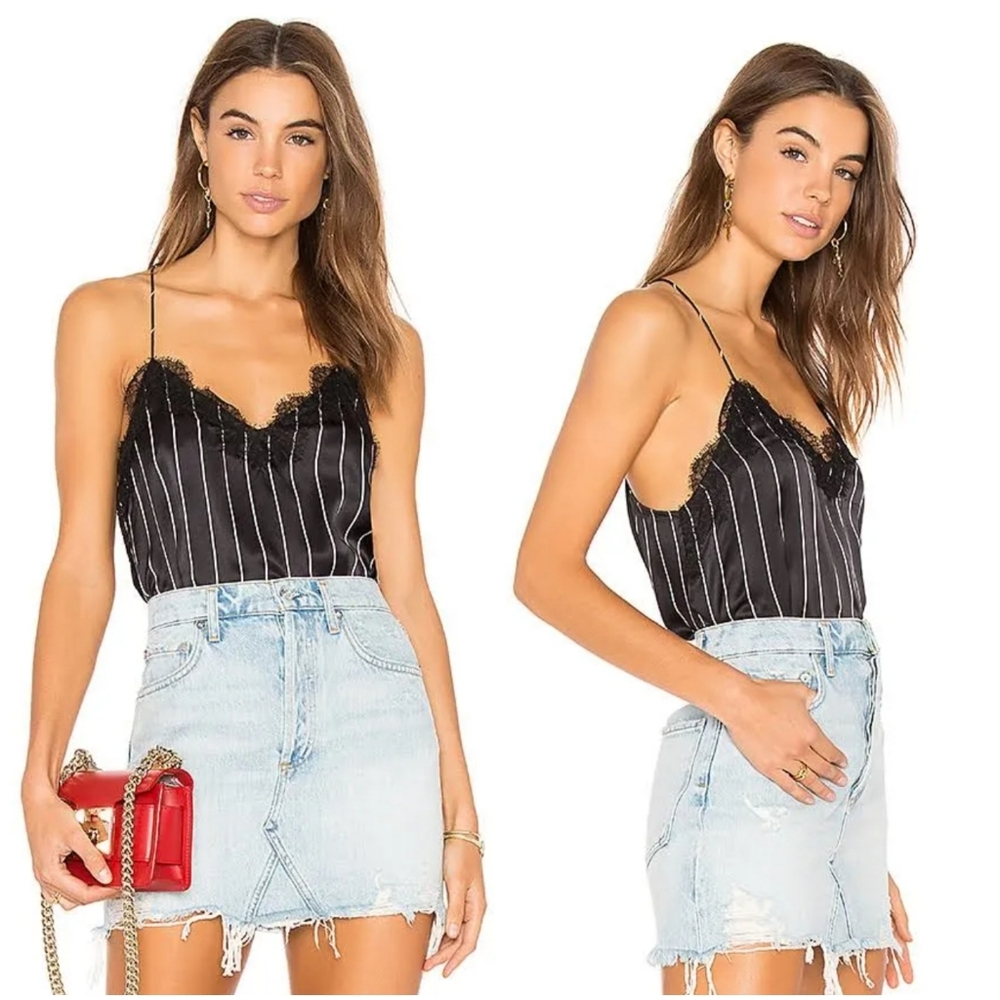 Cami NYC Racer Charmeuse Camisole Black Stripe Small